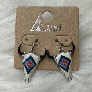 Tipi Boho Bull Skull Earrings with Colorful Accents